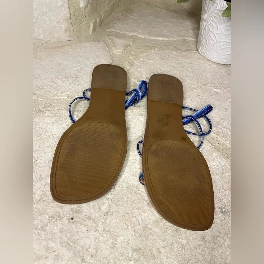 Lucky Brand Bizell Blue Strappy Stretch  Square Toe Slip On Sandals sz 6.5
